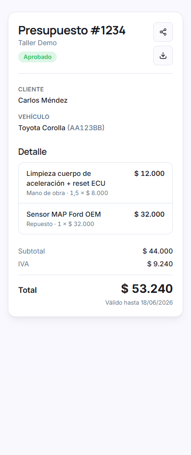 Presupuesto aprobado por el cliente desde su celular